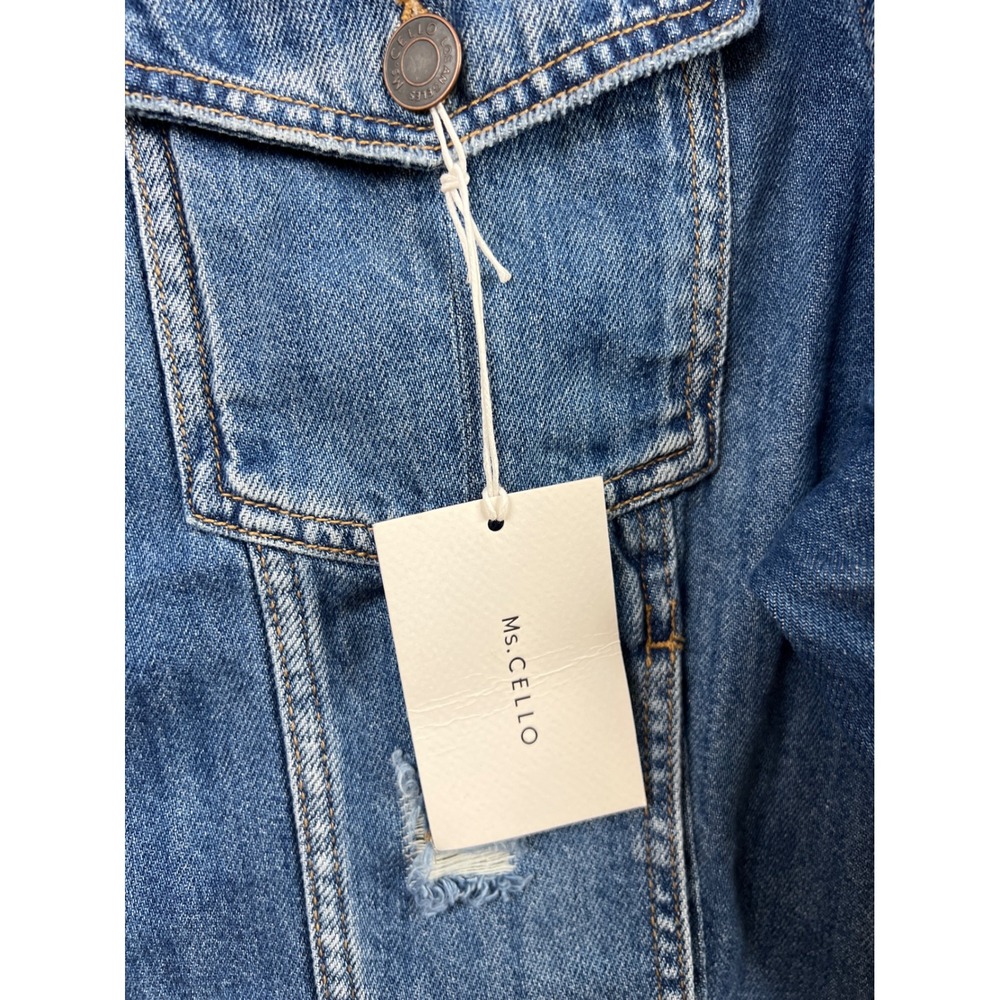Ms. Cello Denim Jacket Women 3X Blue Distressed Cropped Frayed Hem New Trucker - Picture 8 of 10